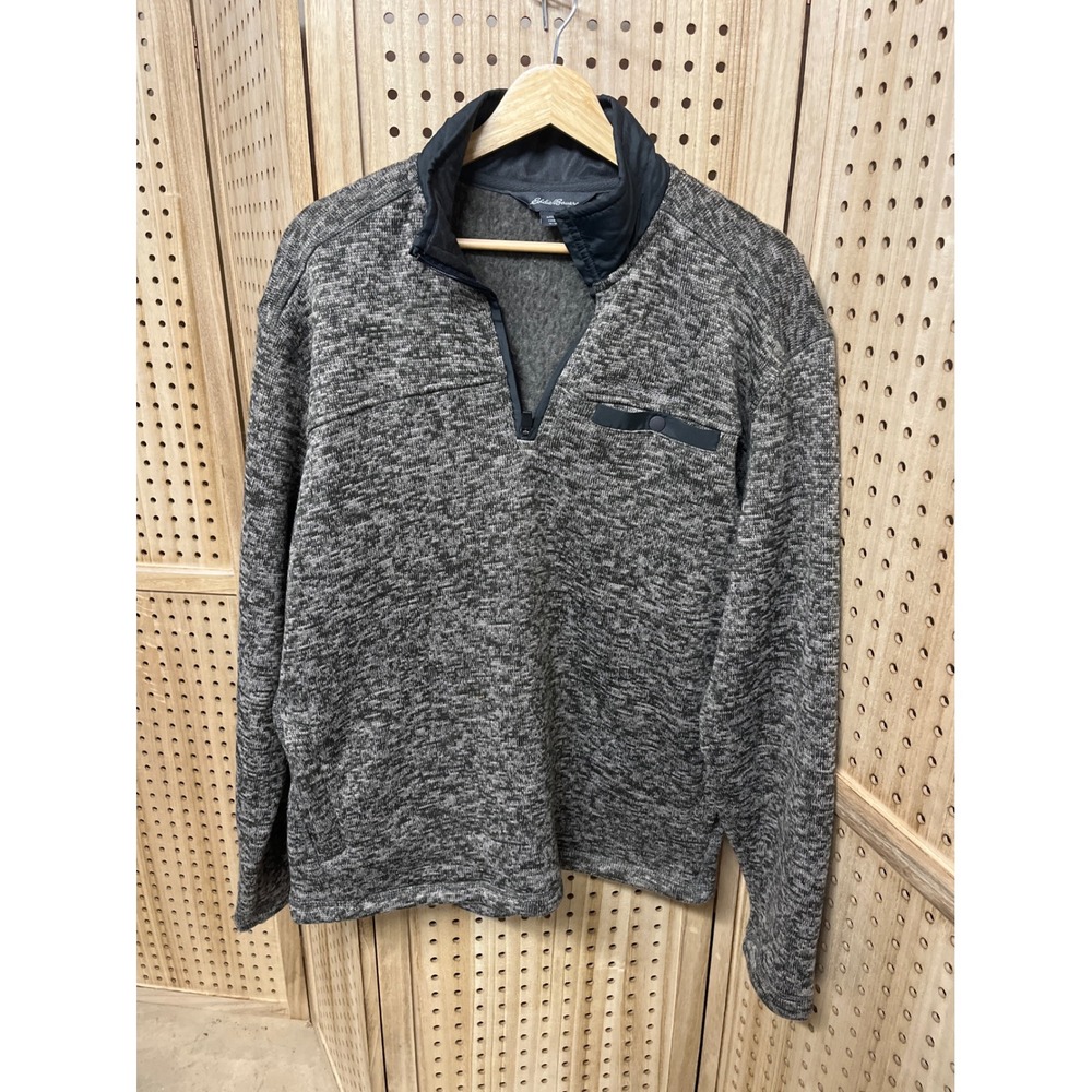 Eddie Bauer Mens Grey Marled Quarter Zip Fleece Pullover Sweater Mock Size M